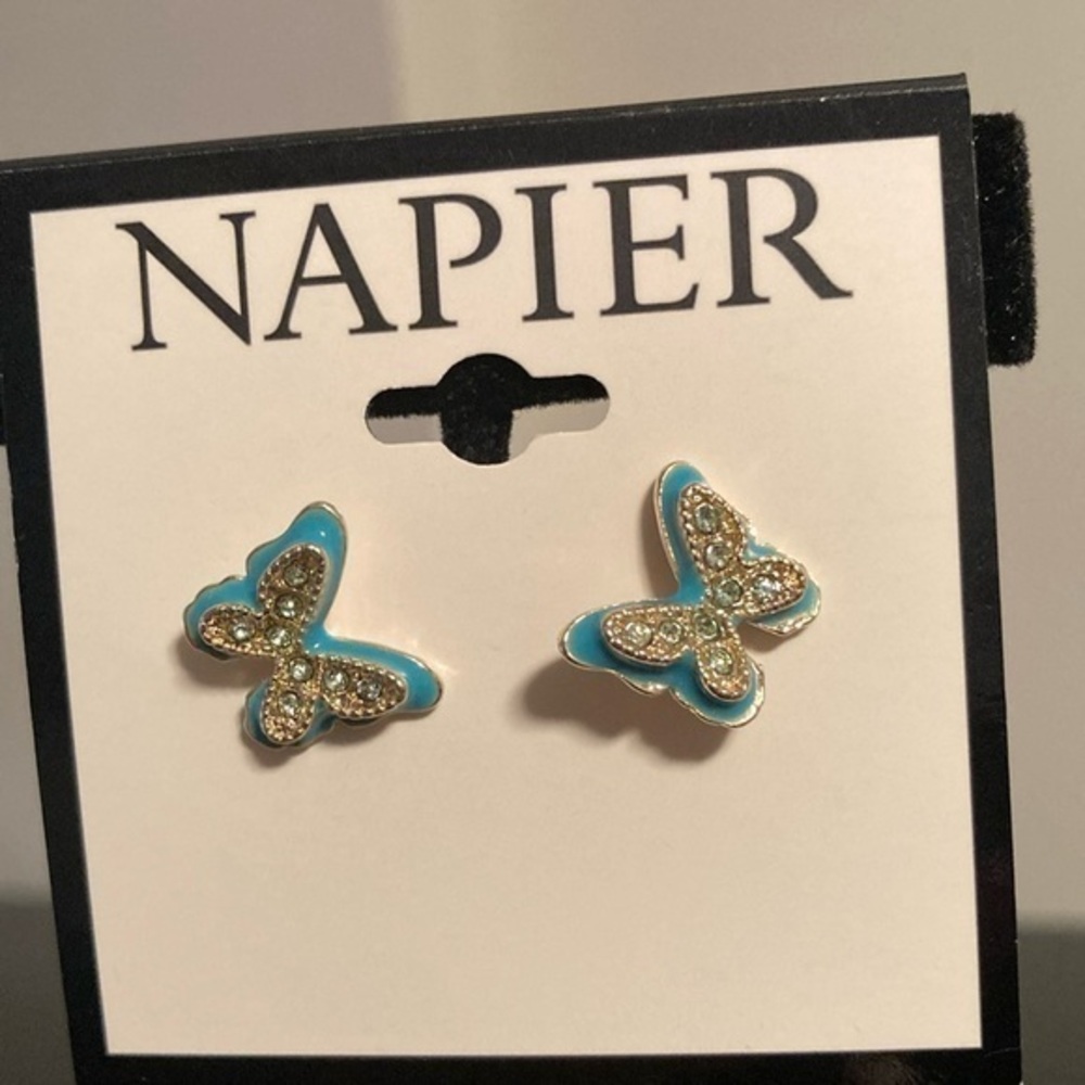 Napier Turquoise and Gold Butterfly Earrings